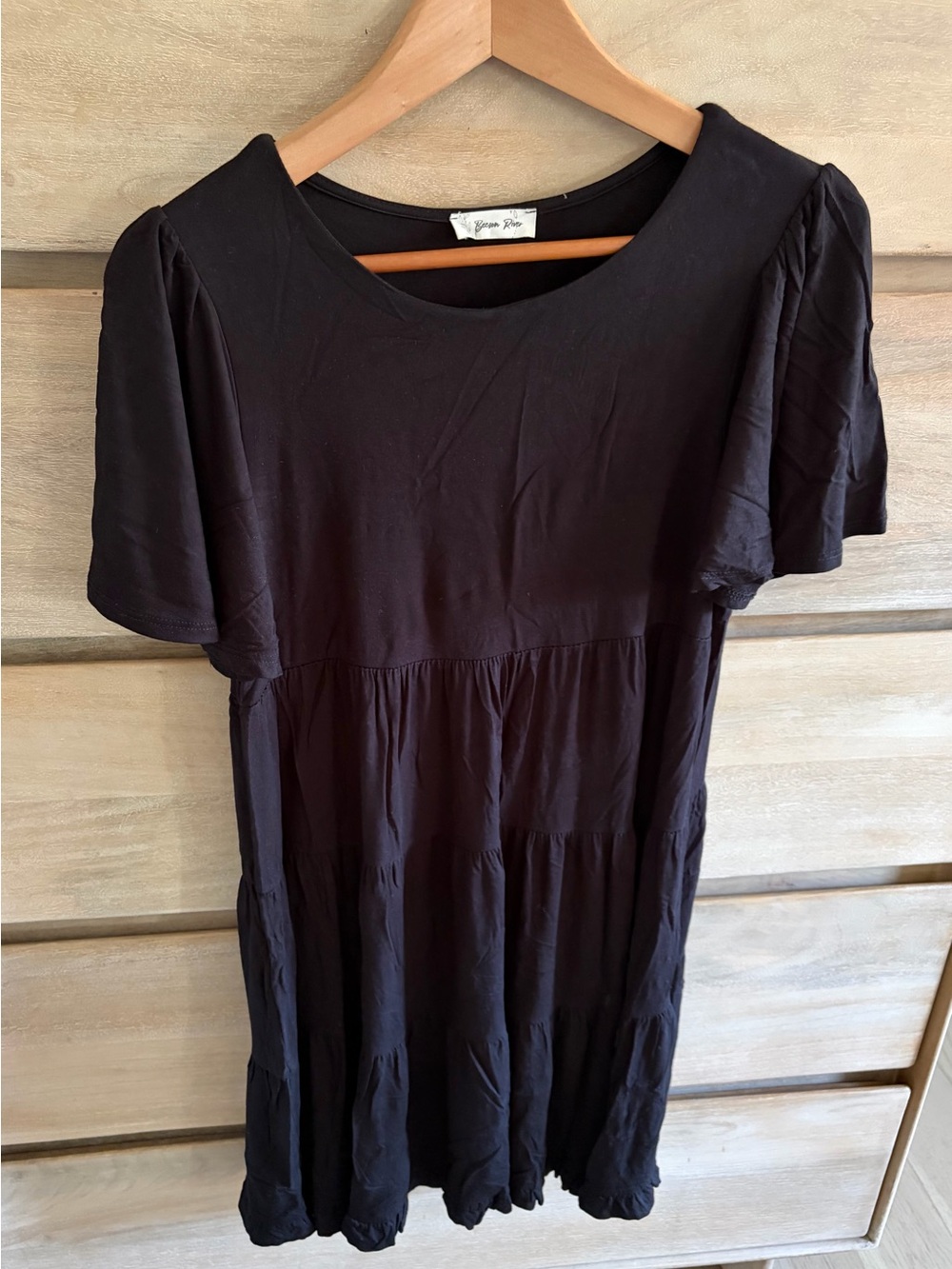 Pinkblush Black Tiered Short Sleeve Mini Dress (maternity)